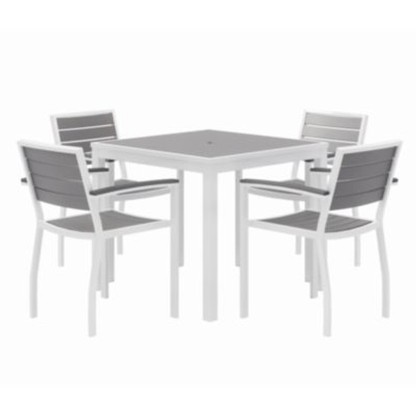 Eveleen Outdoor Patio Table With Four Gray Powder-Coated Polymer Chairs, 32" Square, Gray