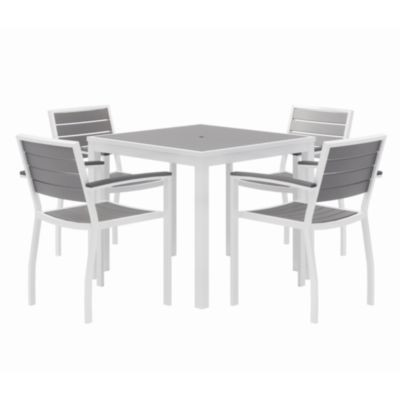 Eveleen Outdoor Patio Table With Four Gray Powder-Coated Polymer Chairs, 32" Square, Gray