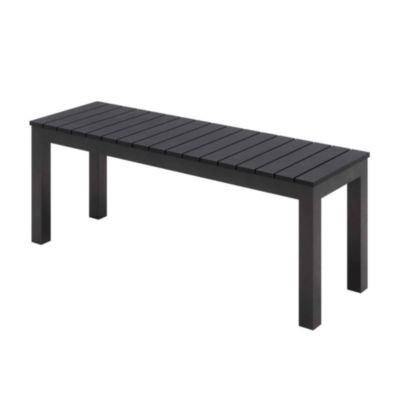 Eveleen Outdoor Patio Table With Two Black Powder-Coated Polymer Chairs And Two Benches, 32 x 55, Gray