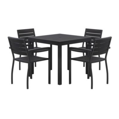 Eveleen Outdoor Patio Table With Four Black Powder-Coated Polymer Chairs, Square, 35", Black