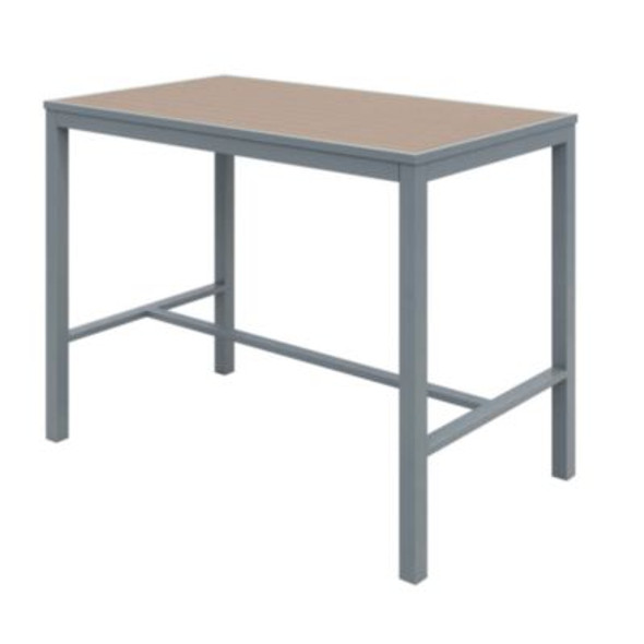 Eveleen Outdoor Bistro Patio Table With Four Mocha Powder-Coated Polymer Barstools, 32 x 55, Mocha