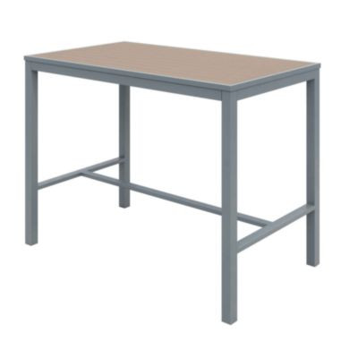 Eveleen Outdoor Bistro Patio Table With Four Mocha Powder-Coated Polymer Barstools, 32 x 55, Mocha