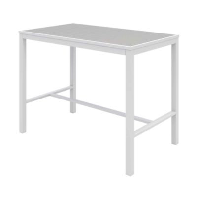 Eveleen Outdoor Bistro Patio Table With Four Gray Powder-Coated Polymer Barstools, 32 x 55, Gray