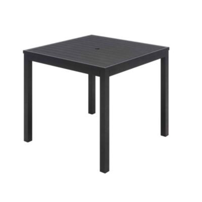 Eveleen Outdoor Patio Table With Six Black Powder-Coated Polymer Chairs, 32 x 55 x 29, Black