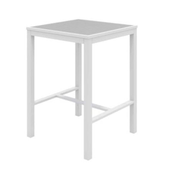 Eveleen Outdoor Bistro Patio Table With Two Gray Powder-Coated Polymer Barstools, 30" Square, Gray