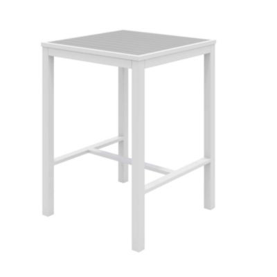 Eveleen Outdoor Bistro Patio Table With Two Gray Powder-Coated Polymer Barstools, 30" Square, Gray