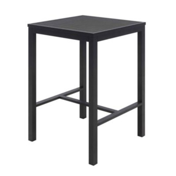 Eveleen Outdoor Bistro Patio Table With Two Black Powder-Coated Polymer Barstools, 30" Square, Black