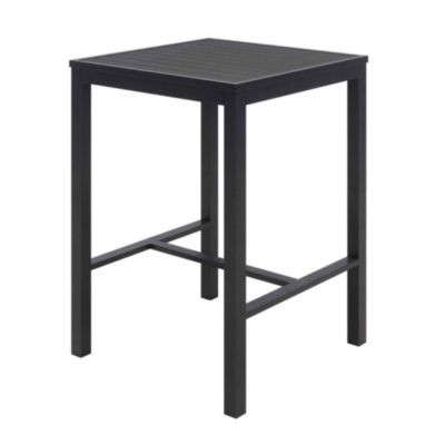 Eveleen Outdoor Bistro Patio Table With Two Black Powder-Coated Polymer Barstools, 30" Square, Black