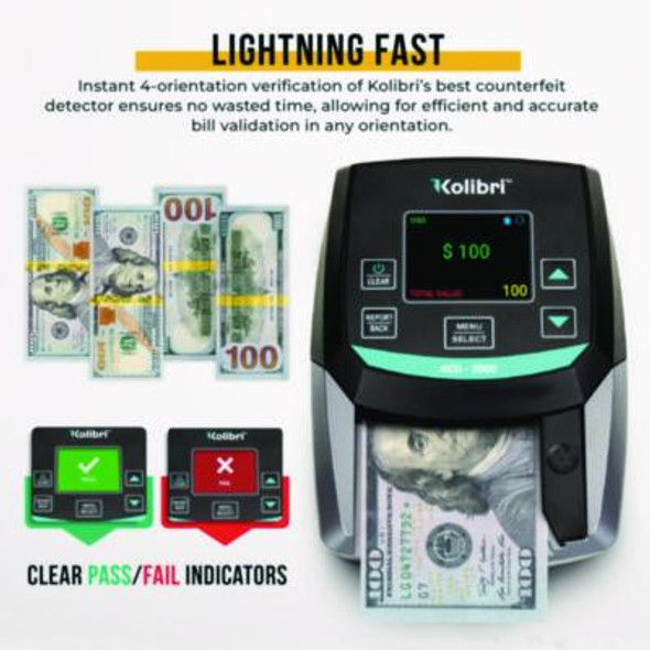 Kcd-2000 Counterfeit Detector, Ir Detector; Magnetic Strip Detection; Uv Light, U.S. Currency, 5 x 6 x 5, Black/Gray