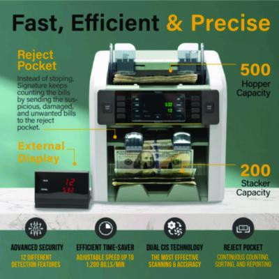 Signature Mixed Denomination Counter, 1,200 Bills/Min, 10.5" x 11.7" x 10.5", Light Gray