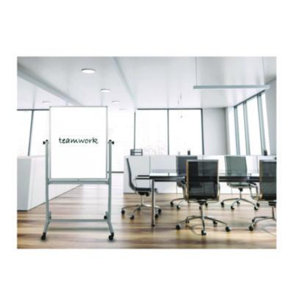 Mobile Magnetic Whiteboard, 24" x 36", White Surface, Satin Aluminum Frame