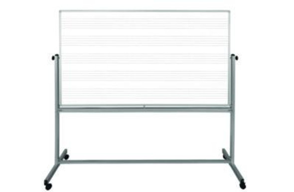 Mobile Music Staff Whiteboard, Dual-Sided Music Notation, 72" x 48", White Surface, Silver Aluminum Frame