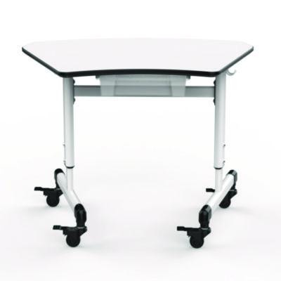 Height-Adjustable Trapezoid Student Desk With Drawer, 60.25 x 21 x 32 To 38, White