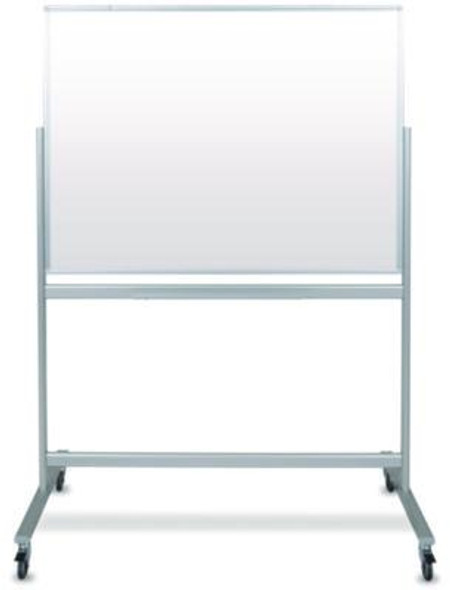 Mobile Magnetic Glass Dry Erase Board, 48" x 36", White Surface, Silver Aluminum Frame