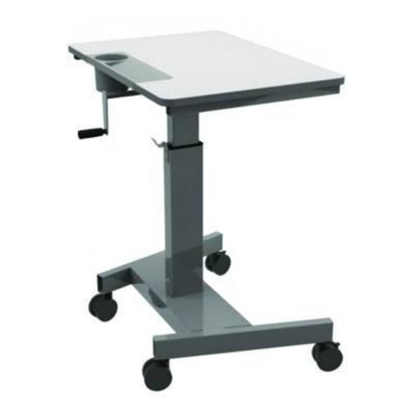 Sit Stand Student Desk With Crank Handle, 27.5 x 19.5 x 26.25 To 42, White/Gray