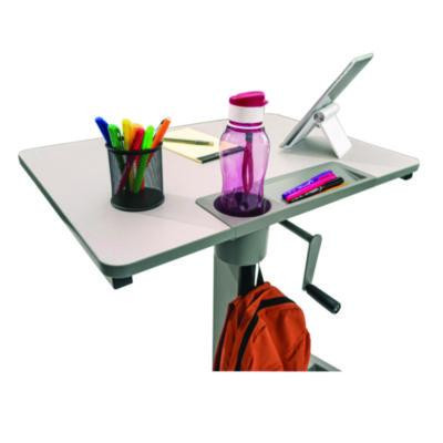 Sit Stand Student Desk With Crank Handle, 27.5 x 19.5 x 26.25 To 42, White/Gray