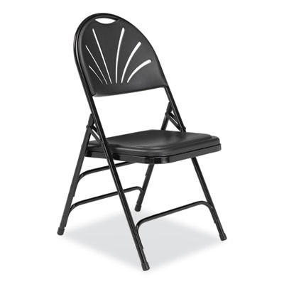 1100 Series Fan-Back Tri-Brace Dual Hinge Folding Chair, Supports Up To 500 Lb, 17.75" Seat Height, Black, 4/Carton