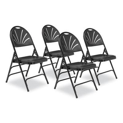 1100 Series Fan-Back Tri-Brace Dual Hinge Folding Chair, Supports Up To 500 Lb, 17.75" Seat Height, Black, 4/Carton