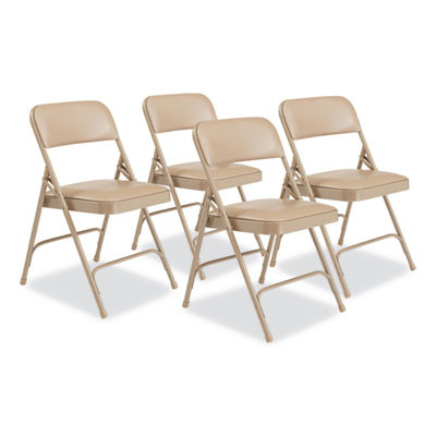 1200 Series Premium Vinyl Dual-Hinge Folding Chair, Supports Up To 500 Lb, 17.75" Seat Height, French Beige, 4/Carton