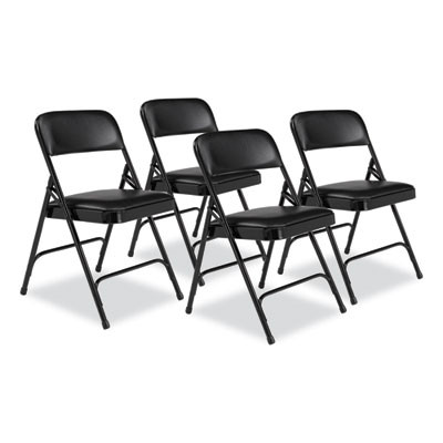 1200 Series Premium Vinyl Dual-Hinge Folding Chair, Supports Up To 500 Lb, 17.75" Seat Height, Caviar Black, 4/Carton