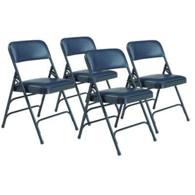 1300 Series Premium Vinyl Upholstered Triple Brace Double Hinge Folding Chair, Supports 500 Lb, Blue Seat/Back/Base, 4/Carton