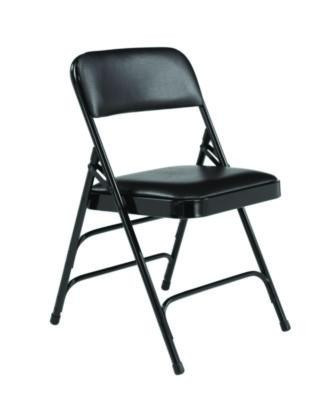 1300 Series Premium Vinyl Upholstered Triple Brace Double Hinge Folding Chair, Supports 500 Lb, Black Seat/Back/Base, 4/Ct
