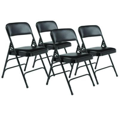 1300 Series Premium Vinyl Upholstered Triple Brace Double Hinge Folding Chair, Supports 500 Lb, Black Seat/Back/Base, 4/Ct