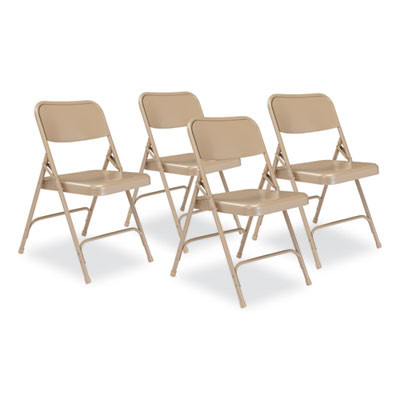 200 Series Premium All-Steel Double Hinge Folding Chair, Supports Up To 500 Lb, 17.25" Seat Height, Beige, 4/Carton