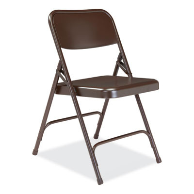 200 Series Premium All-Steel Double Hinge Folding Chair, Supports Up To 500 Lb, 17.25" Seat Height, Brown, 4/Carton