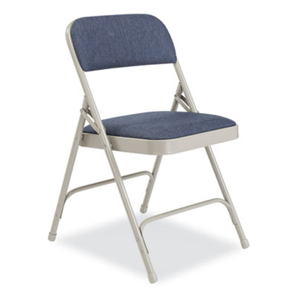 2200 Series Fabric Dual-Hinge Premium Folding Chair, Supports Up To 500 Lb, Blue Seat, Blue Back, Gray Base, 4/Carton