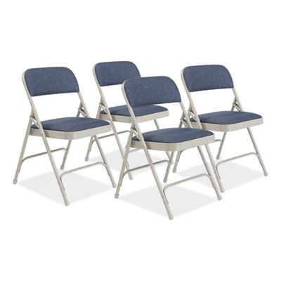 2200 Series Fabric Dual-Hinge Premium Folding Chair, Supports Up To 500 Lb, Blue Seat, Blue Back, Gray Base, 4/Carton