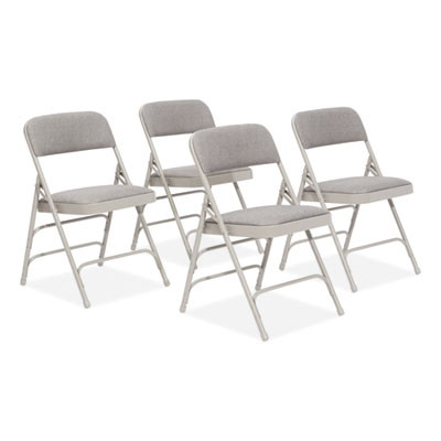 2300 Series Fabric Triple Brace Double Hinge Premium Folding Chair, Supports Up To 500 Lb, Greystone, 4/Carton