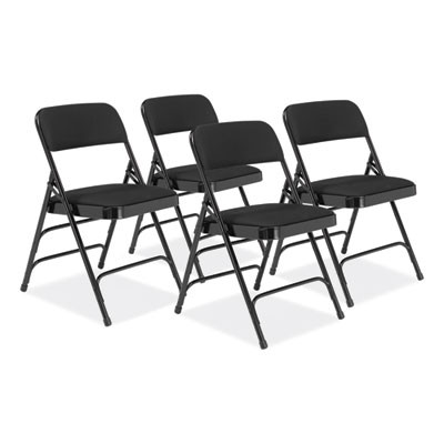 2300 Series Fabric Upholstered Triple Brace Premium Folding Chair, Supports Up To 500 Lb, Midnight Black, 4/Carton