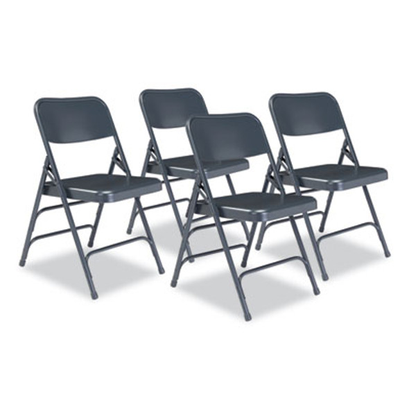 300 Series Deluxe All-Steel Triple Brace Folding Chair, Supports Up To 480 Lb, 17.25" Seat Height, Blue, 4/Carton