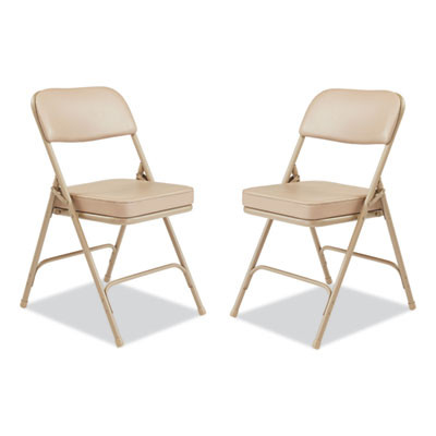 3200 Series 2" Vinyl Upholstered Double Hinge Folding Chair, Supports Up To 300Lb, 18.5" Seat Height, Beige, 2/Carton
