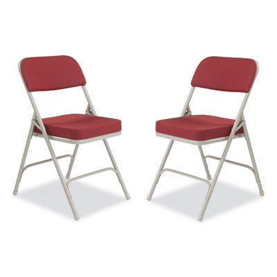 3200 Series Premium Fabric Dual-Hinge Folding Chair, Supports Up To 300 Lb, Burgundy Seat, Burgundy Back, Gray Base, 2/Carton