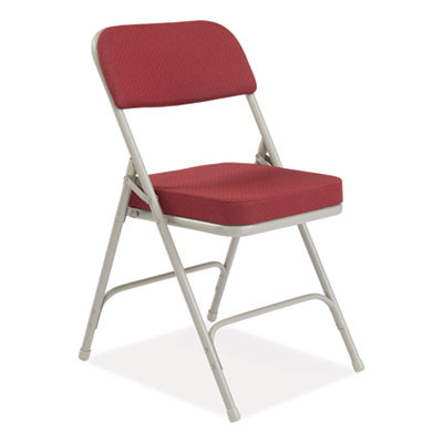 3200 Series Premium Fabric Dual-Hinge Folding Chair, Supports Up To 300 Lb, Burgundy Seat, Burgundy Back, Gray Base, 2/Carton