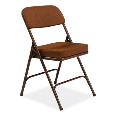 3200 Series Premium Fabric Dual-Hinge Folding Chair, Supports Up To 300 Lb, Gold Seat, Gold Back, Brown Base, 2/Carton