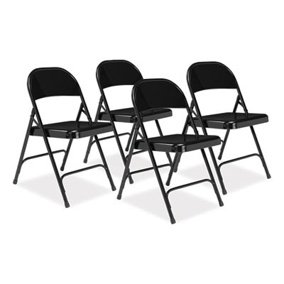 50 Series All-Steel Folding Chair, Supports Up To 500 Lb, 16.75" Seat Height, Black Seat, Black Back, Black Base, 4/Carton