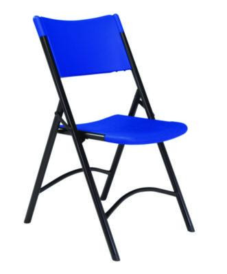 600 Series Heavy Duty Plastic Folding Chair, Supports Up To 500 Lb, 18" Seat Height, Blue Seat/Back, Black Base, 4/Carton