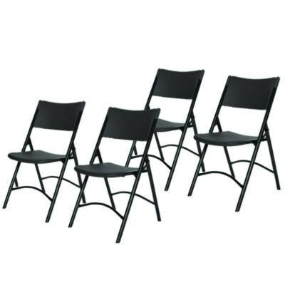 600 Series Heavy Duty Plastic Folding Chair, Supports Up To 500 Lb, 18" Seat Height, Black Seat/Back/Base, 4/Carton