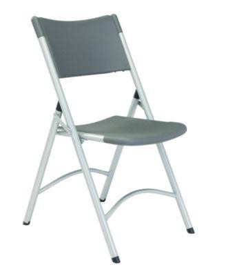 600 Series Heavy Duty Plastic Folding Chair, Supports Up To 500 Lb, 18" Seat Height, Gray Seat/Back, Silver Base, 4/Carton