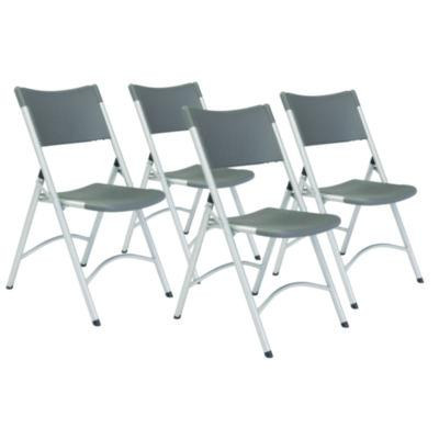 600 Series Heavy Duty Plastic Folding Chair, Supports Up To 500 Lb, 18" Seat Height, Gray Seat/Back, Silver Base, 4/Carton
