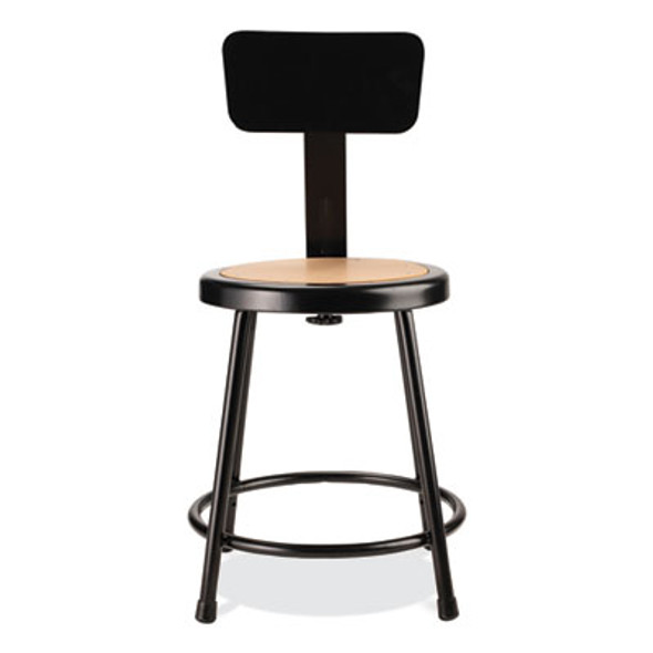 6200 Series Heavy Duty Stool With Backrest, Supports Up To 500 Lb, 18" Seat Height, Brown Seat, Black Back/Base