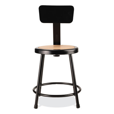 6200 Series Heavy Duty Stool With Backrest, Supports Up To 500 Lb, 18" Seat Height, Brown Seat, Black Back/Base