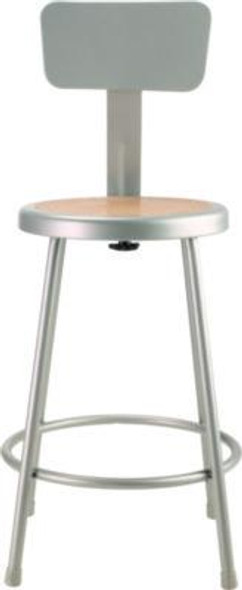 6200 Series Heavy Duty Steel Stool With Backrest, Supports Up To 500 Lb, 24" Seat Height, Brown Seat, Gray Back/Base