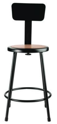 6200 Series Heavy Duty Steel Stool With Backrest, Supports Up To 500 Lb, 24" Seat Height, Brown Seat, Black Back/Base