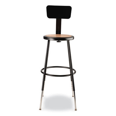 6200 Series 25" To 33" Height Adjustable Heavy Duty Stool With Backrest, Supports Up To 500 Lb, Brown Seat, Black Base