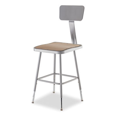 6300 Series Height Adjustable Hd Square Seat Steel Stool With Back, Supports Up To 500 Lb, 18"-26" Seat Height, Brown/Gray
