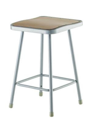 6300 Series Heavy Duty Square Seat Steel Stool, Backless, Supports Up To 500 Lb, 23.25" Seat Height, Brown Seat, Gray Base